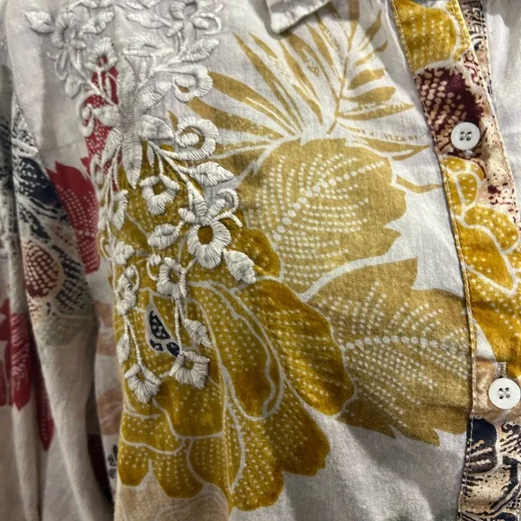 T3-Vintage Goa Grey Lilac Button Down Embroidered Blouse- NWT Size M - Picture 3 of 8